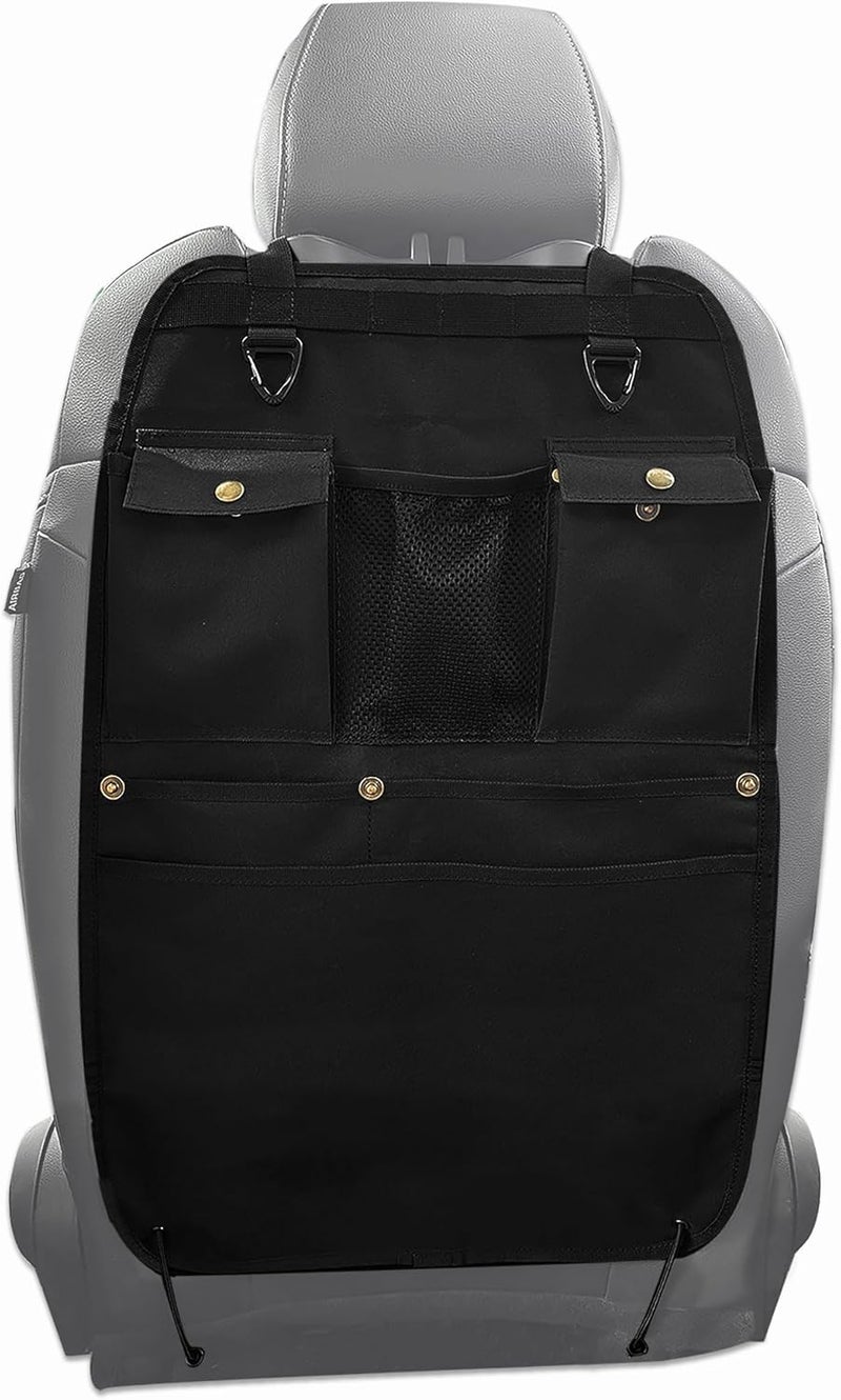 BEATUNEE Black Car Seat Back Organizer with Multiple Pockets and Hooks - Image 1